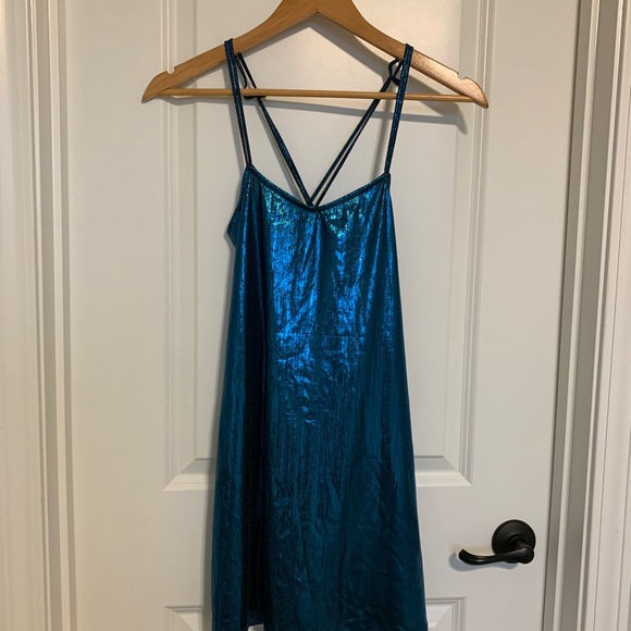 Teal/blue metallic forever 21 mini dress - Picture 2 of 4